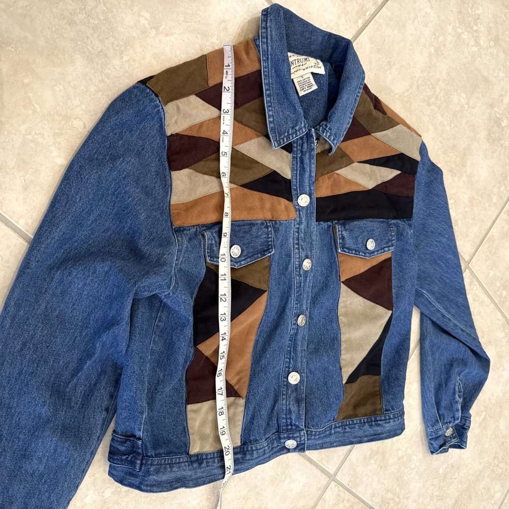 Tantrums Denim Patchwork Embroidered Jacket Faux Suede Coat Sz S Trucker Boho - Picture 5 of 8